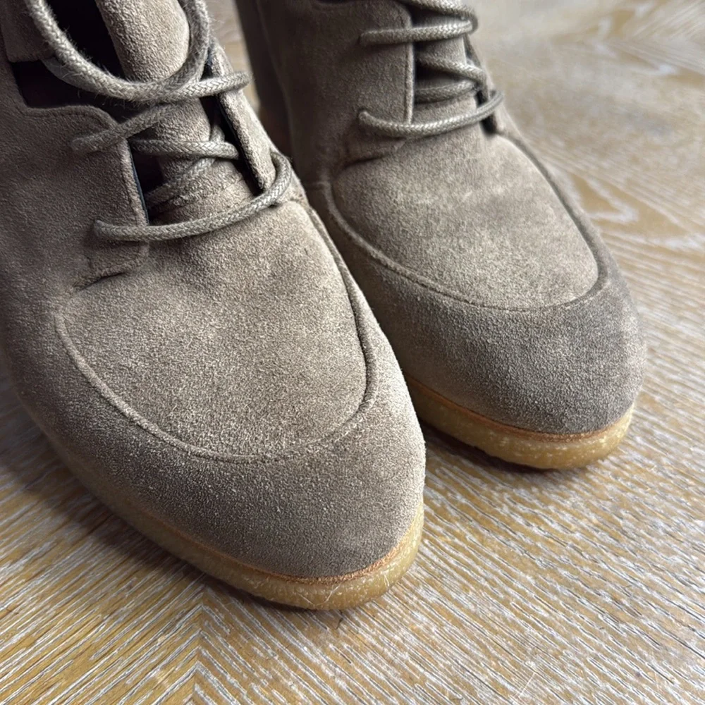 STUART WEITZMAN Kidstuff High Top Wedge Beige Lace Up High Heel Boots 37 - Picture 7 of 12